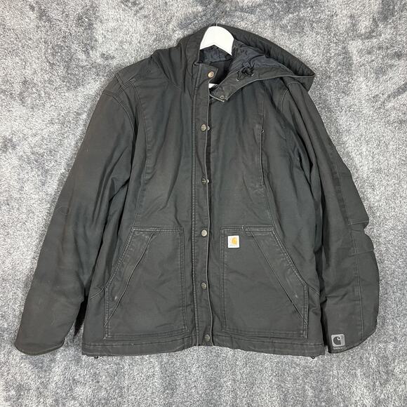 Carhartt Full Swing Quick Duck Jacket Mens 2XL Black Hooded 3M Thinsulate 102246